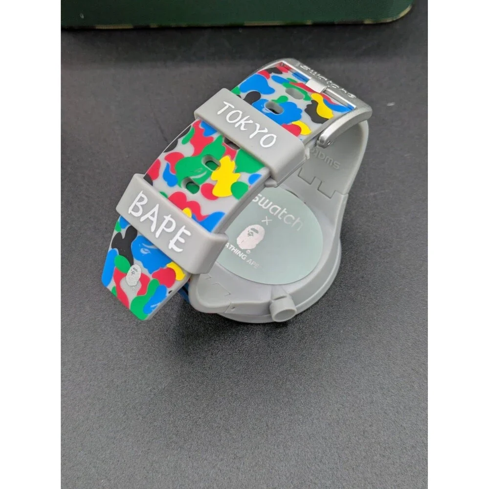 Swatch X A Bathing Ape Big Bold Gray Camo Men's Watch SO27Z710 New Complete